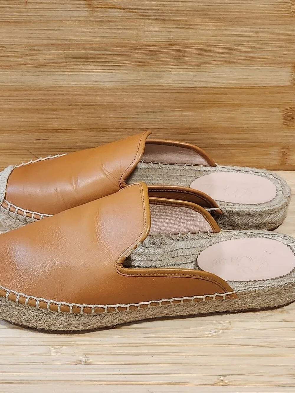 J. Crew Women's Leather Espadrille Mules Toasted Wheat Tan Slip On Flats Sz 7